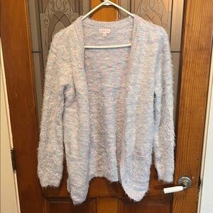 Design History Fuzzy Cardigan Sweater - Light Blue and Pink